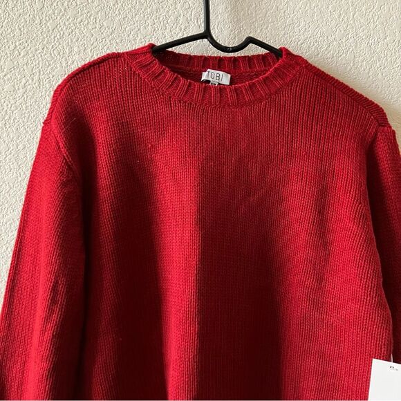 NEW Tobi Red Retro Flare Sleeve Modern Knit Minimalist Preppy Crewneck Sweater S - Picture 3 of 7